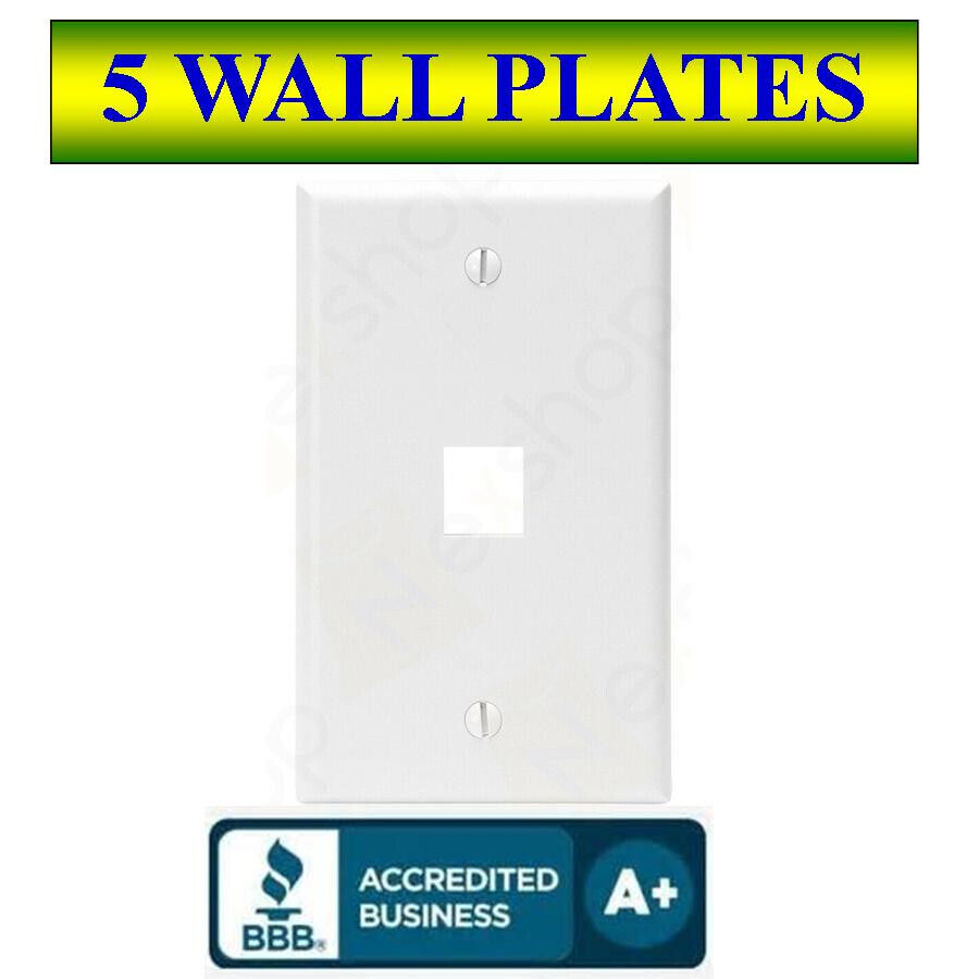 5 PACK Wall Plate 1 Port White Keystone Jack for RJ45 HDMI, USB, A/V Connectors