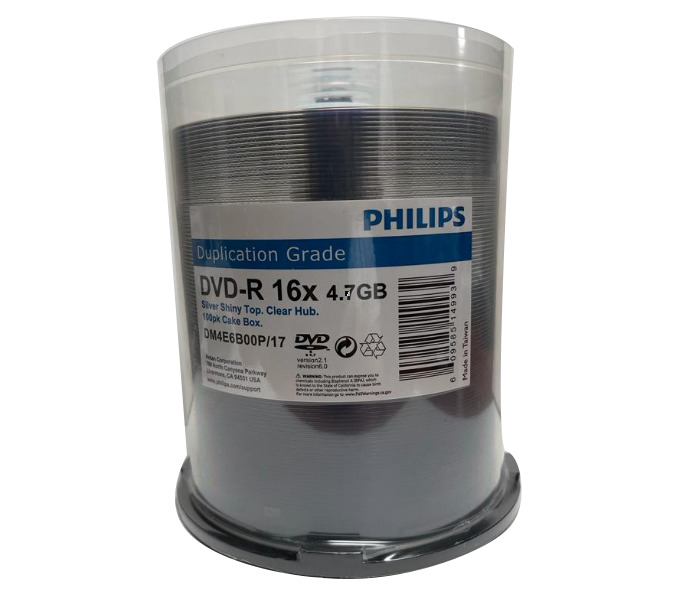 PHILIPS 600 Blank  DVD-R DVDR 16X Silver Shiny Top 4.7GB Disc Spindle CB 6x100pk
