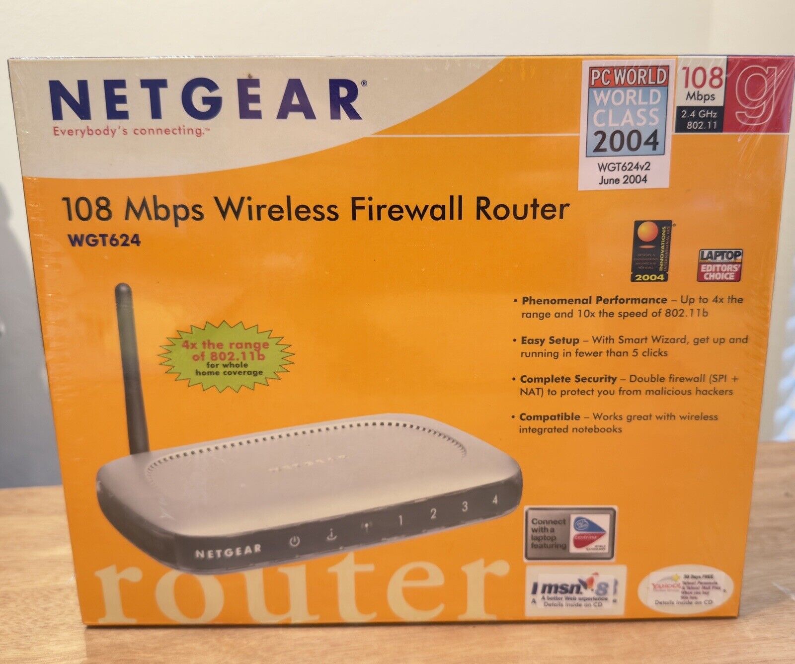 Netgear 108 Mbps Wireless Firewall Router WGT624 Has 4-Ports