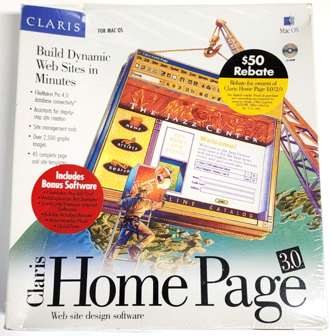 Claris Home Page 3.0 Website Design Software • Mac OS Version 1996 Vintage RARE