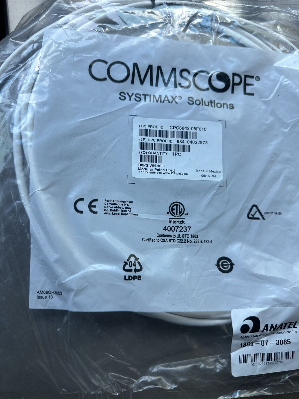 Qty 5 CommScope Systimax Solutions Patch Cable White 10ft Modular Cord CAT New