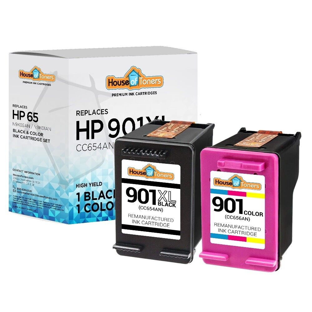 2PK 901XL 1-Black & 1-Color Ink Cartridges for HP Officejet J4550 J4580 J4624