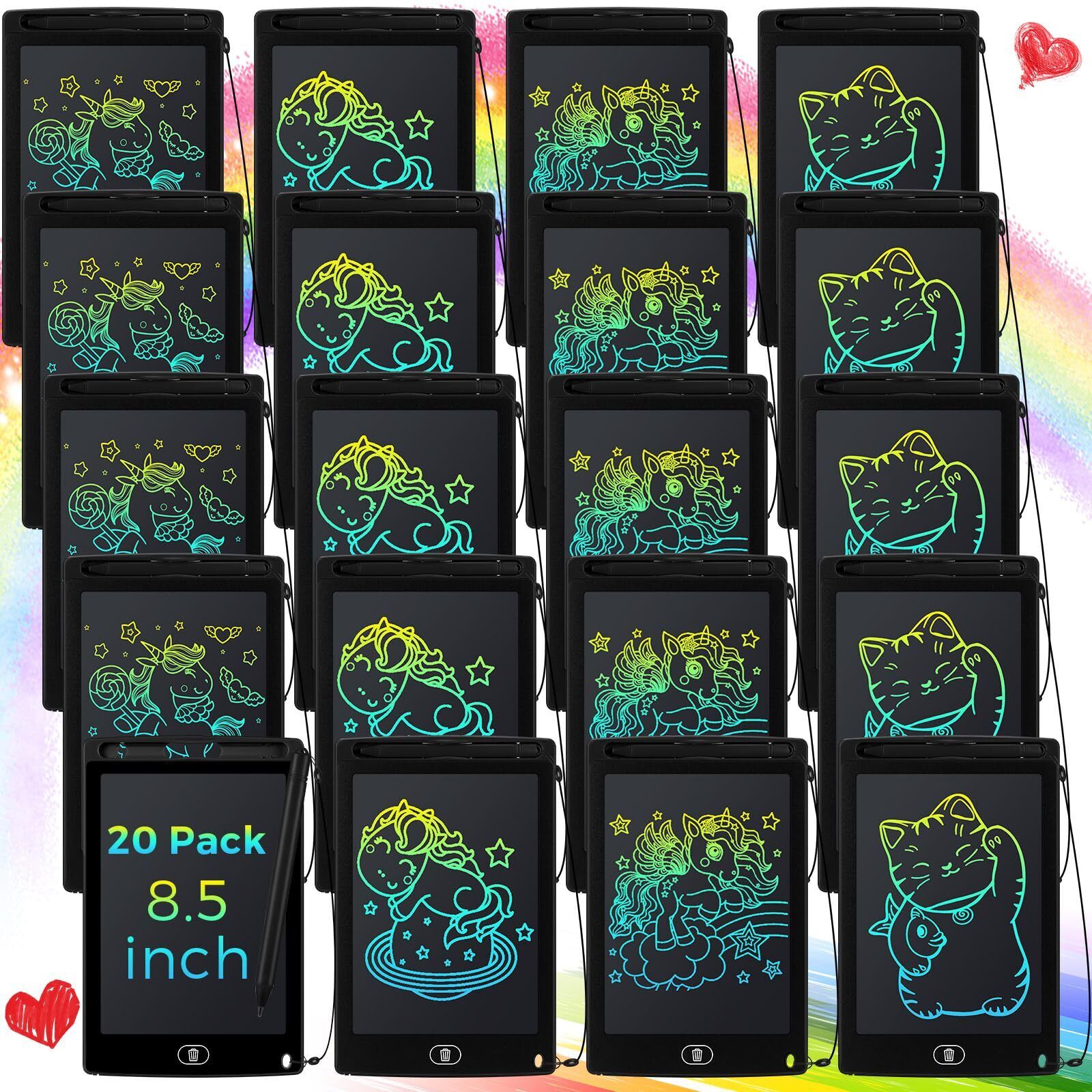 20 Pack LCD Writing Board for Kids, 8.5 Inches Doodle Board Reusable Board Sc...