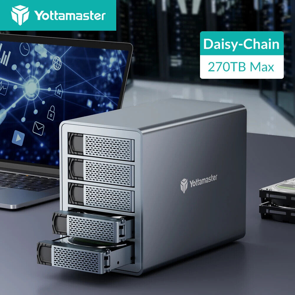 Yottamaster 5 Bay Hard Drive Enclosure Daisy Chain Type-C HDD Enclosure 10 Gbps