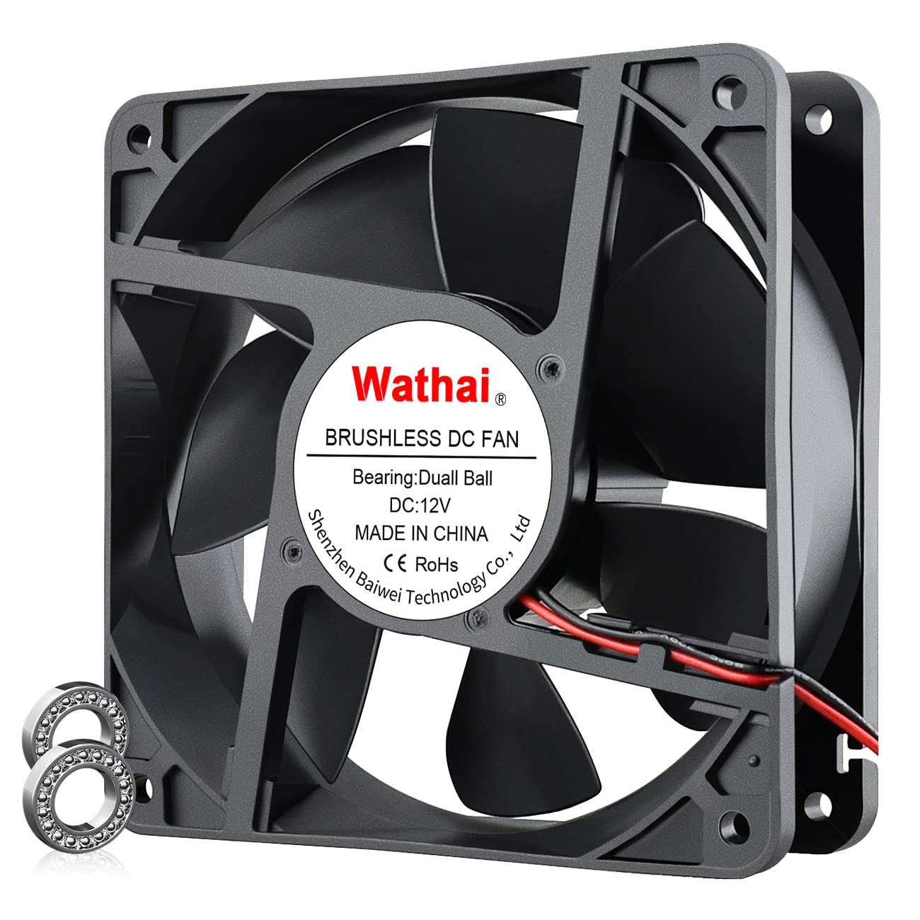 Wathai 120Mm X120 X 38Mm 12V 2Pin Dual Ball 12Cm Industrial Cooling Fan High Air