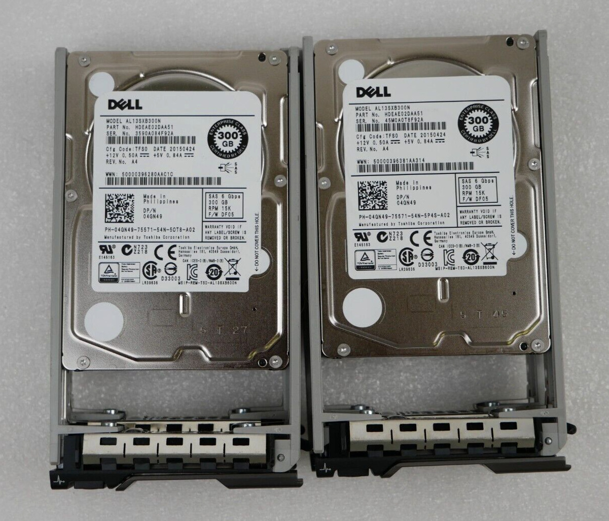 Lot of 4 Dell 04GN49 AL13SXB300N 300GB 15K 6G SAS 2.5
