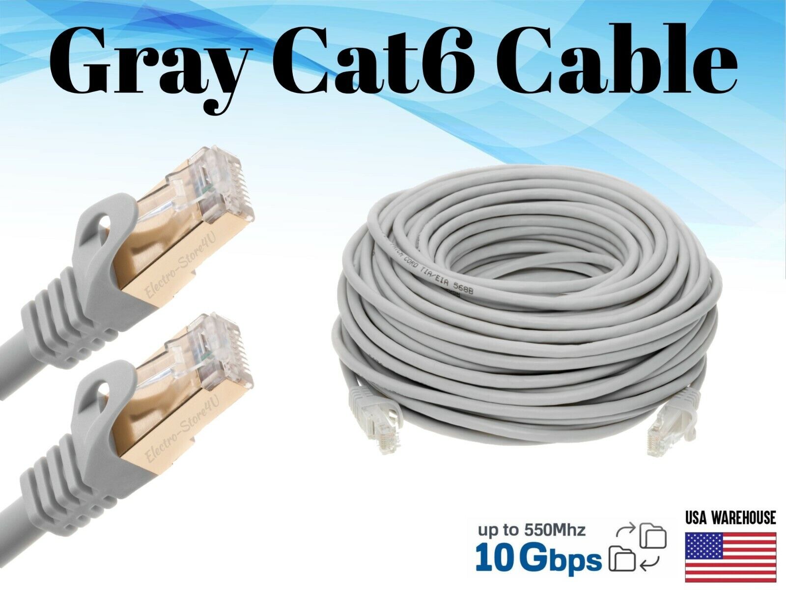 Cat6 Ethernet Patch Gray Cable 1.5 3 5 7 10 15 20 25 30 50 75 100 200 LAN Lot