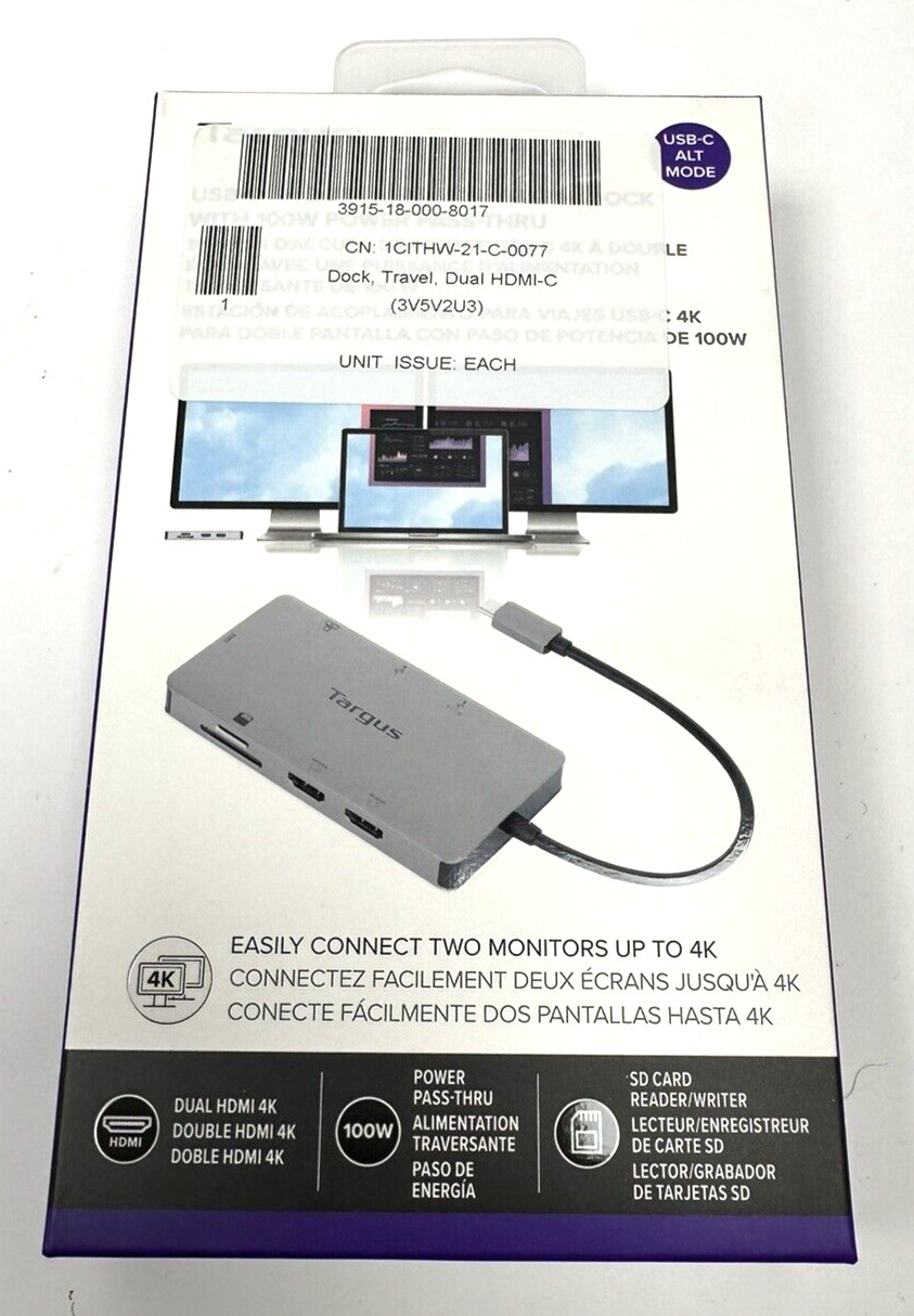 *Brand New* Targus USB-C 4k Dual Monitor Travel Docking Station - Dock423TT