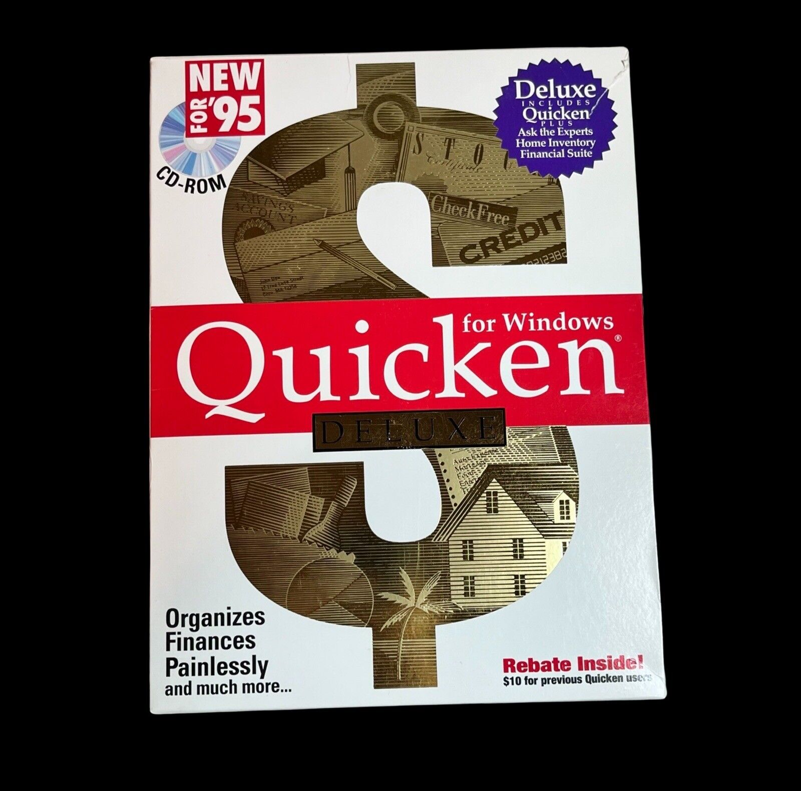 NEW Vintage Quicken Deluxe for Window 95 cd-rom Intuit 1994 Excellent Condition