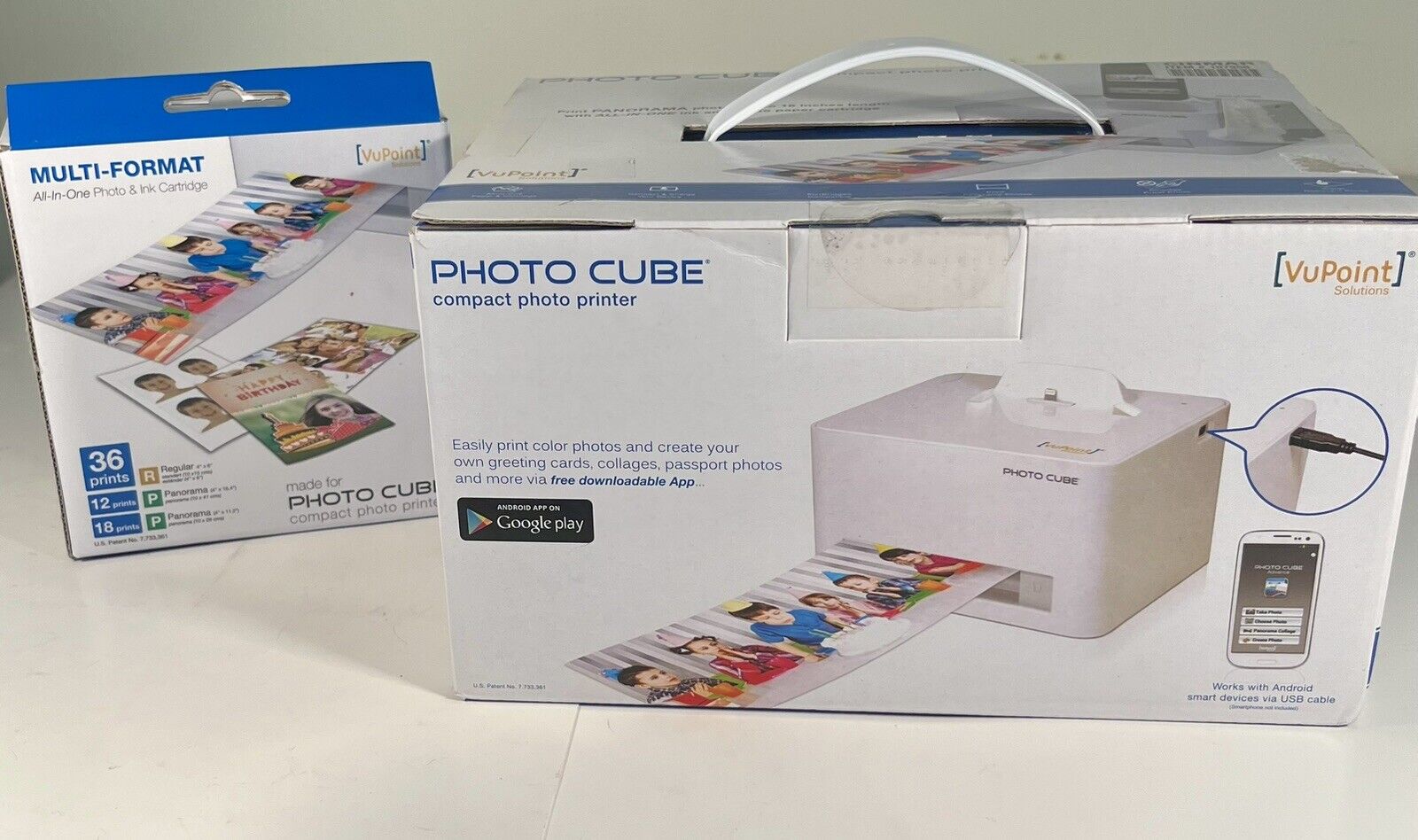 VuPoint Solutions Photo Cube Photo Printer w/ Connectors & 1 Cartridge Refill
