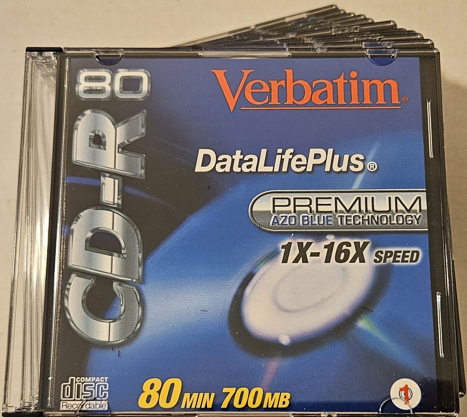 15x Verbatim Data Life Plus Premium AZO Blue CD-R 80 Min 700 MB Slimline Case