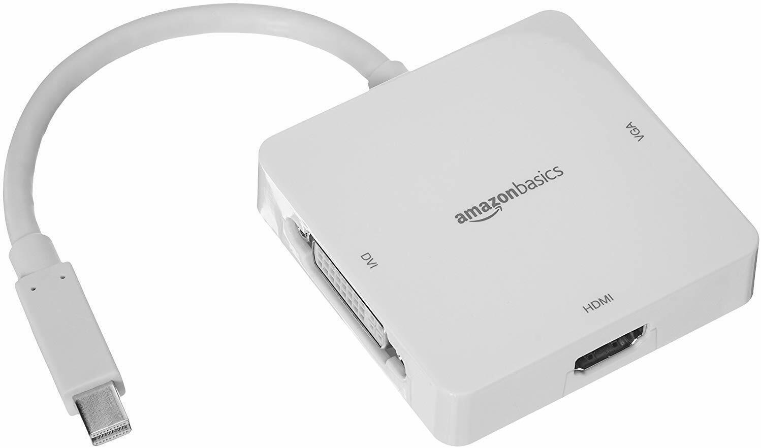 AmazonBasics Mini DisplayPort Thunderbolt to HDMI DVI VGA Adapter - White