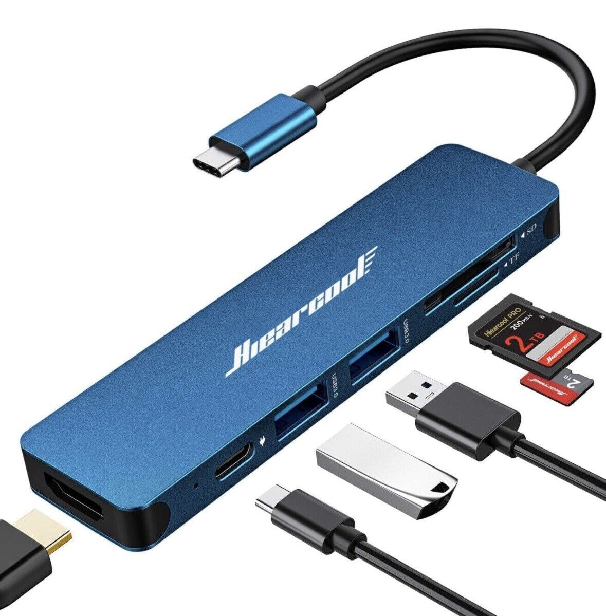 Hiearcool USB C Hub, USB C Adapter 7 in 1 Multi-Port HDMI 100W PD Midnight Blue