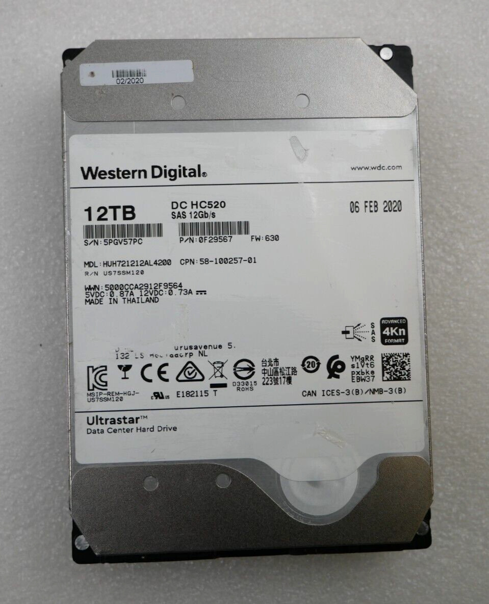 Western Digital HUH721212AL4200 12TB 7.2K RPM 12Gbps SAS 3.5\