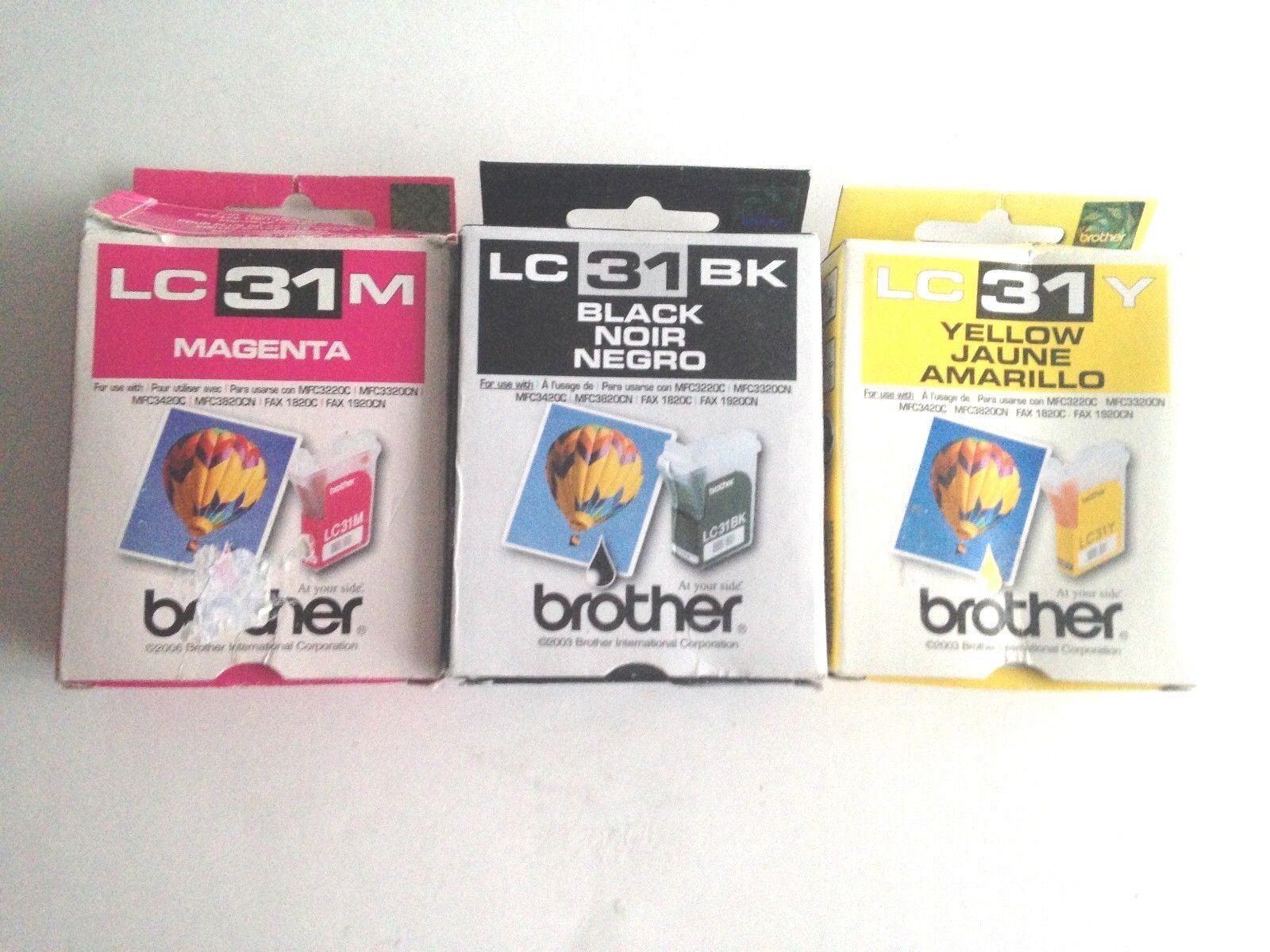 Genuine Brother LC-31 Ink Cartridges (3) Black Magenta Yellow Expired 2009