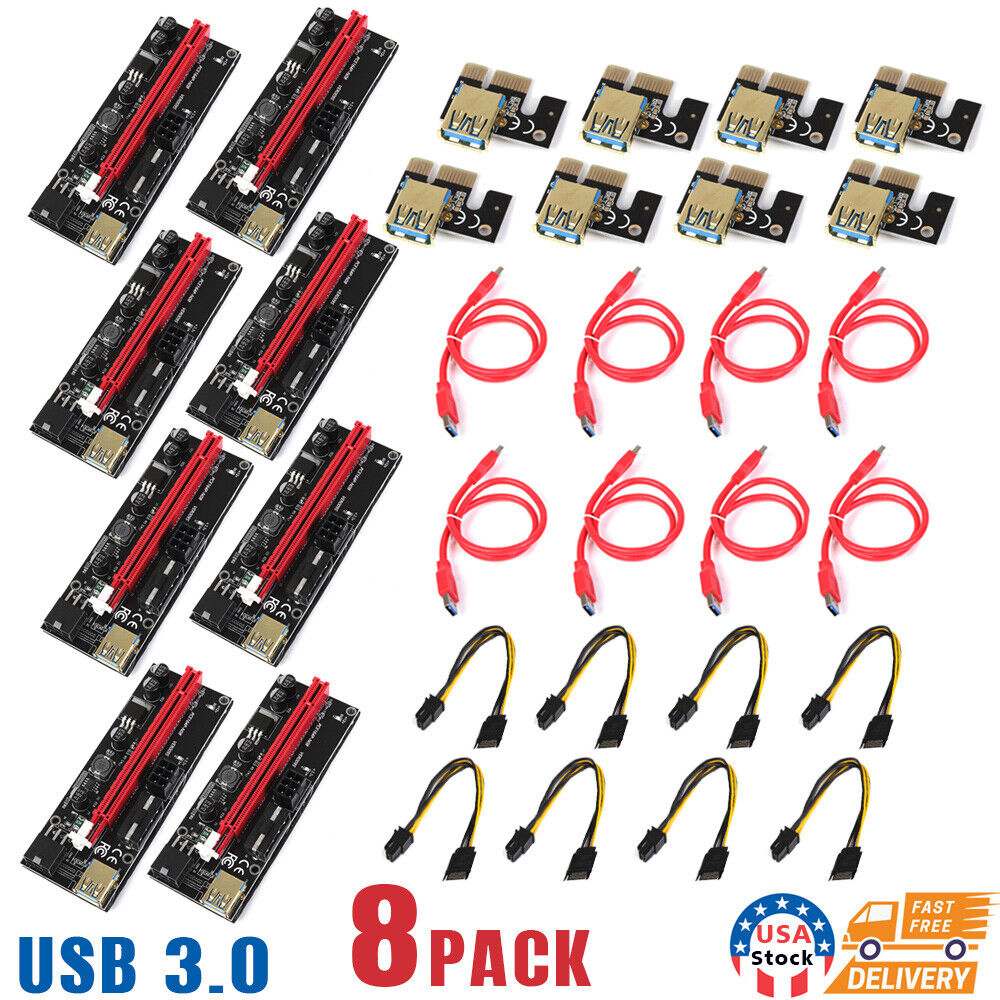 8Pack VER009S PCI-E Riser Card PCIe 1x to 16x USB 3.0 Data Cable Bitcoin Mining