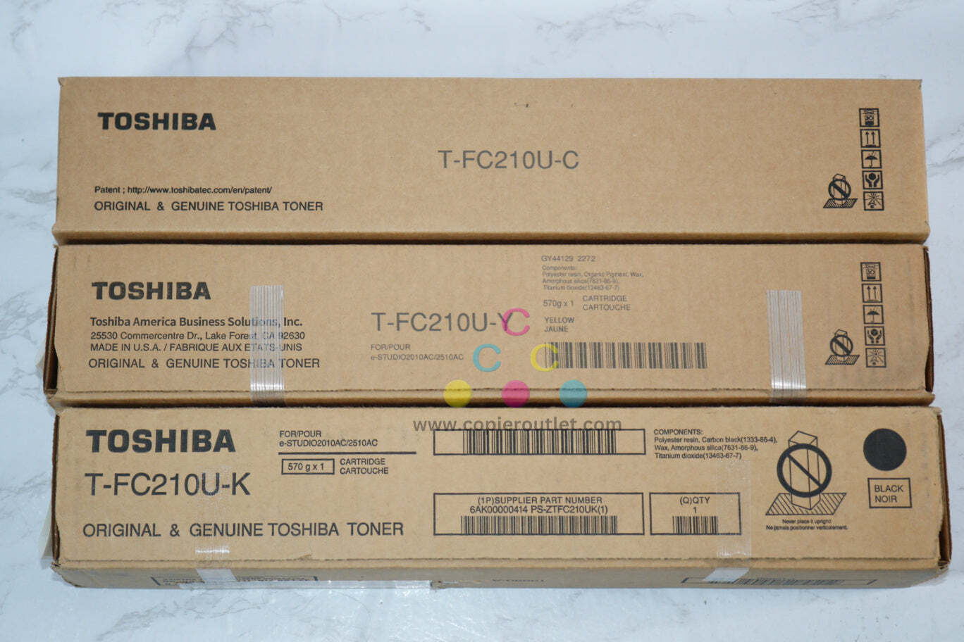 3 New OEM Toshiba eSTUDIO 2010AC/2510AC, T-FC210U/T-FC210U CYK Toner Cartridges