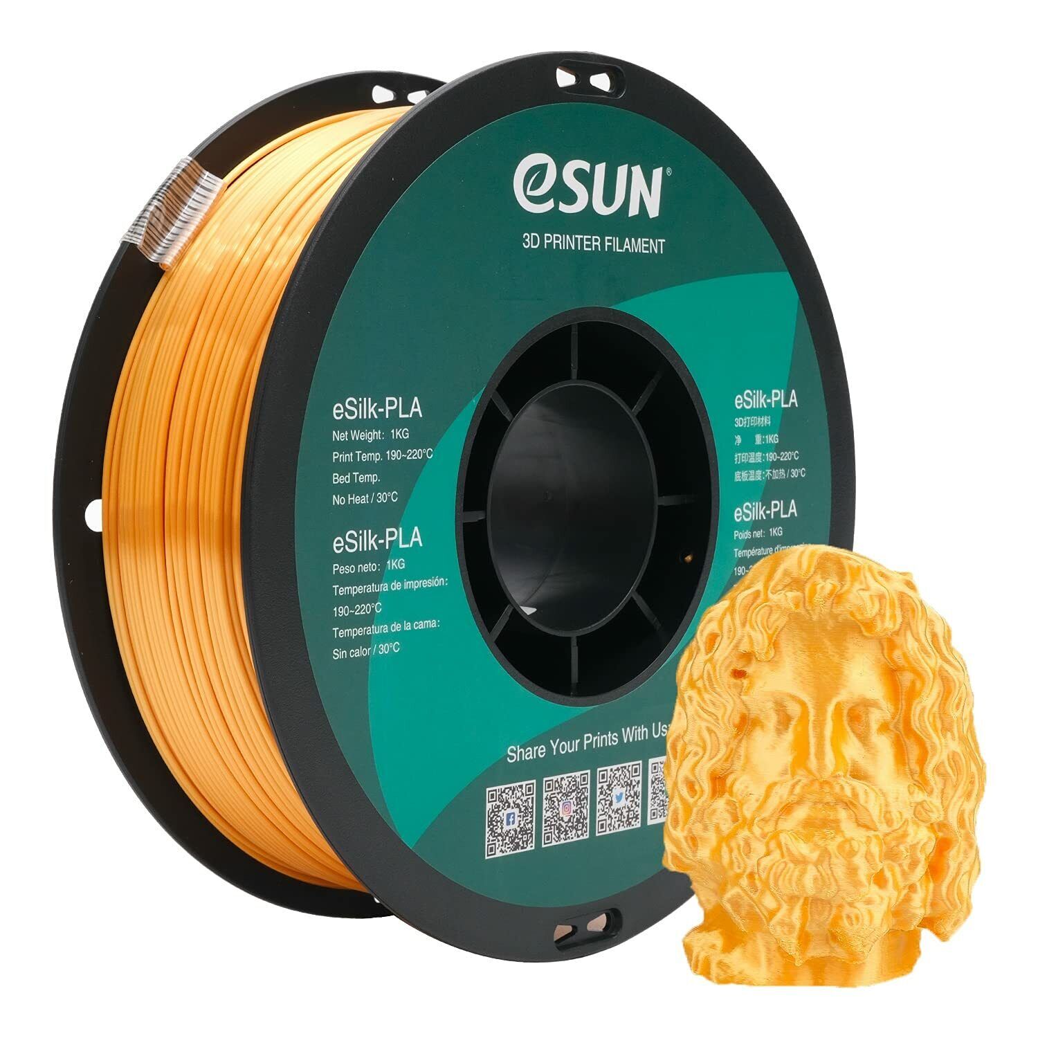 eSUN Silk PLA Filament, Silk Gold/Silver/Rainbow, 1.75mm 1kg for 3D Printer