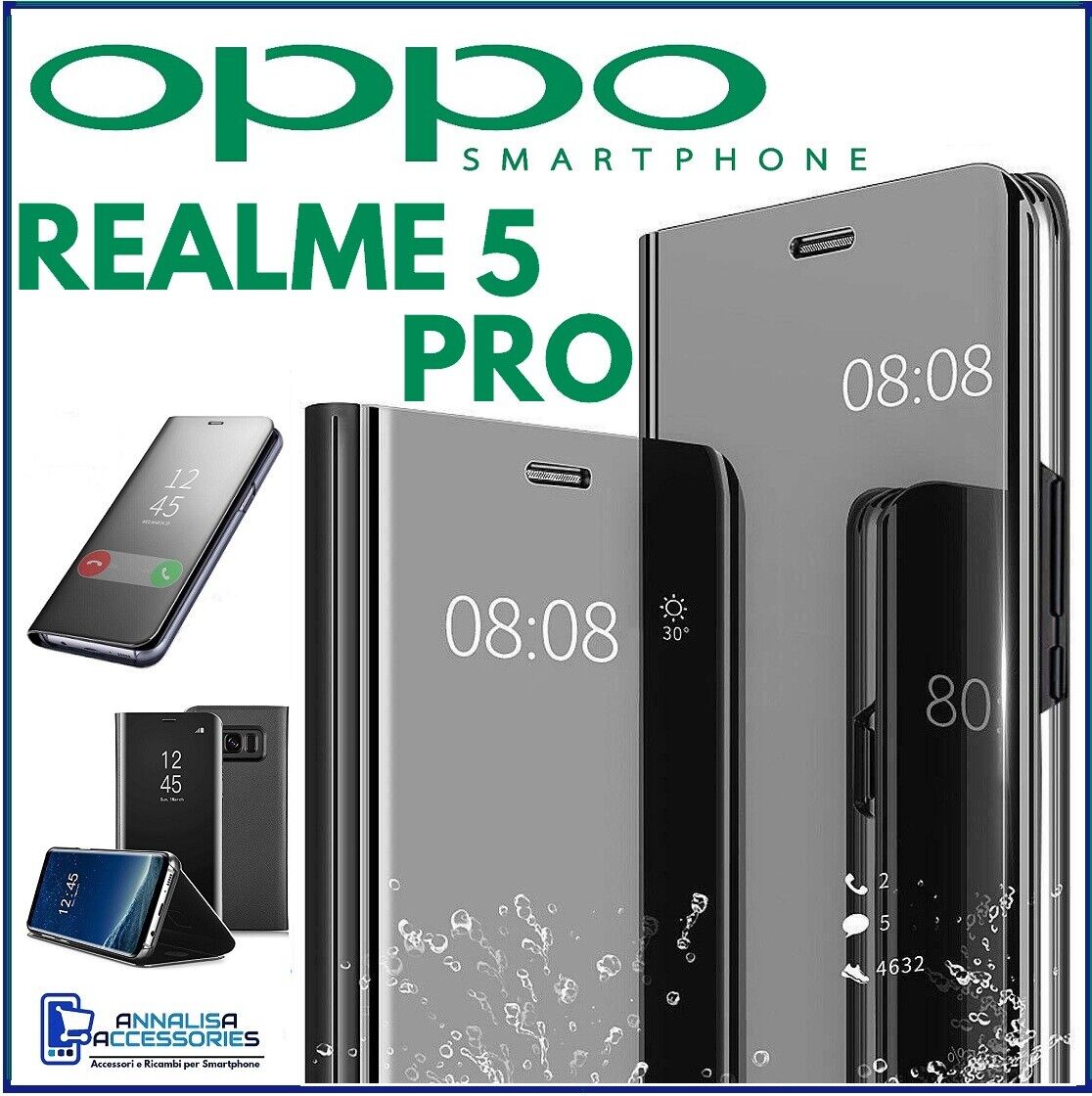 Cover Flip For OPPO REALME 5 PRO Case Book Black A Mirror Clear View 360°