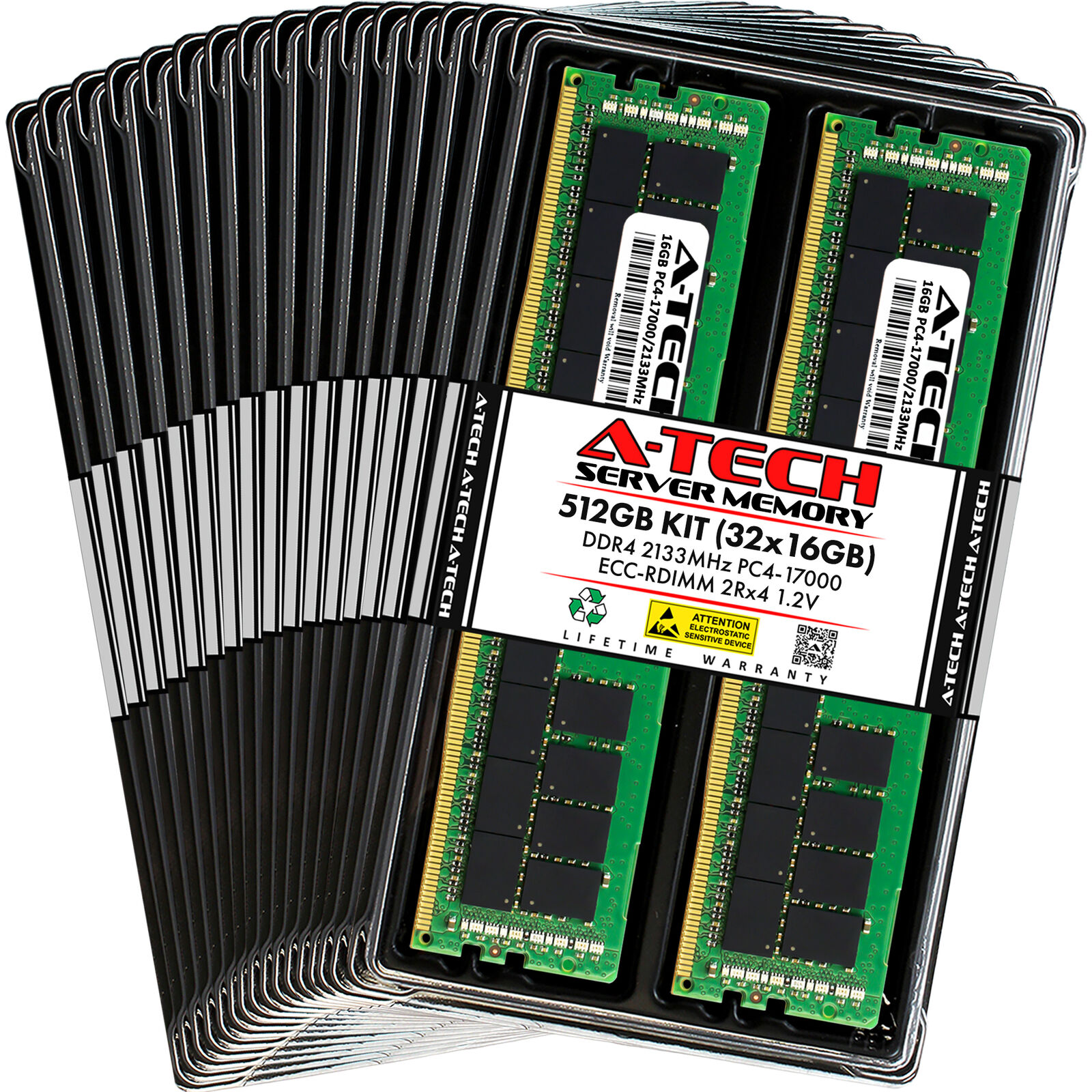 A-Tech 512GB 32x 16GB 2Rx4 PC4-17000R DDR4 2133 ECC REG RDIMM Server Memory RAM