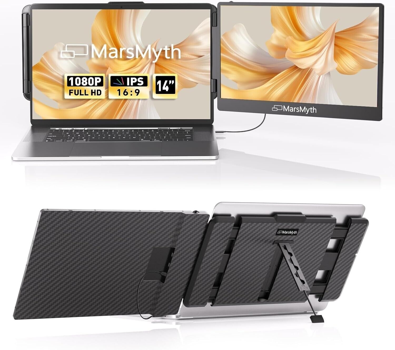 14'' Portable Dual Monitor for Laptops, 1080P FHD Plug & Play Portable Monitor