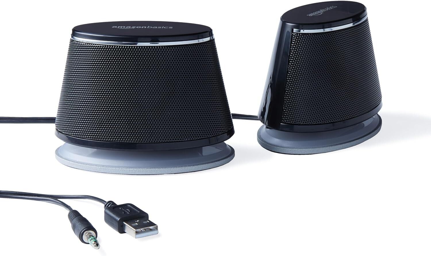 Amazon Basics USB Plug-n-Play Computer 2 Speakers for PC or Laptop, Black - Set