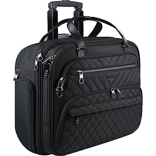  Rolling Laptop Bag Women,15.6 inch Rolling Briefcase for Women with RFID 