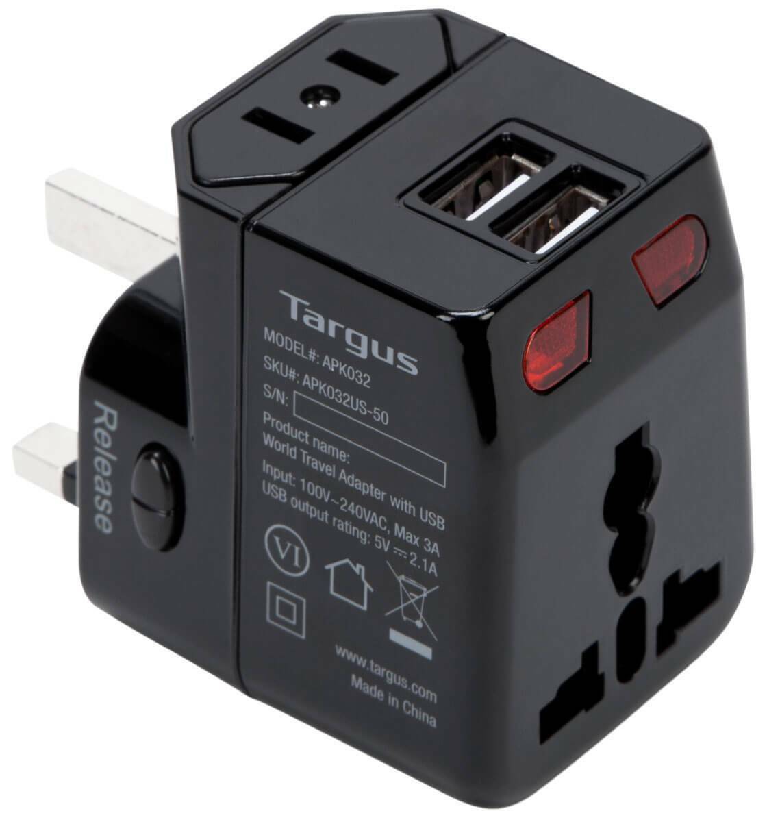 Targus World Travel Power Adapter with Dual USB Charging Ports - APK032US