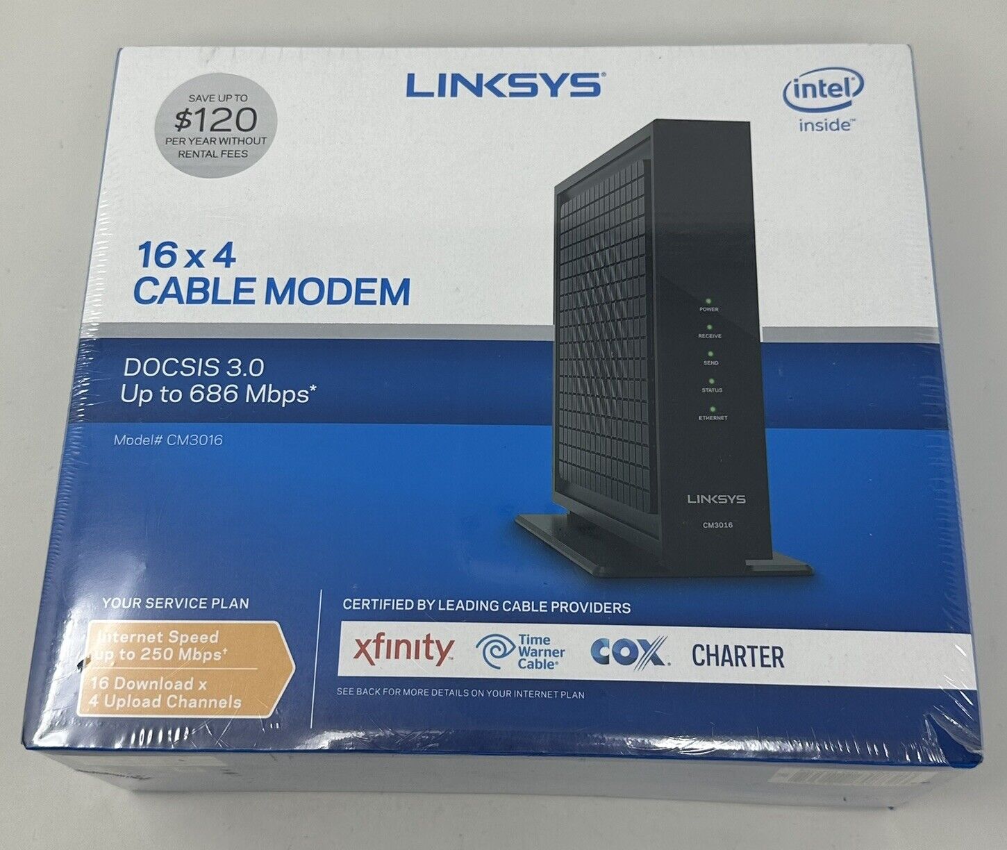 Linksys Docsis 3.0 16x4 Cable Modem Intel CM3016 New & Sealed