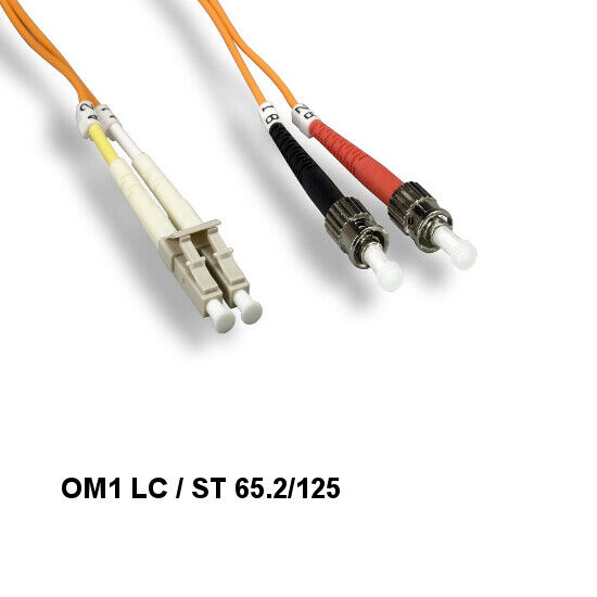 LOT10 Kentek 15m OM1 LC to ST Multi-Mode Fiber Optic Cable 62.5/125 Duplex ATM