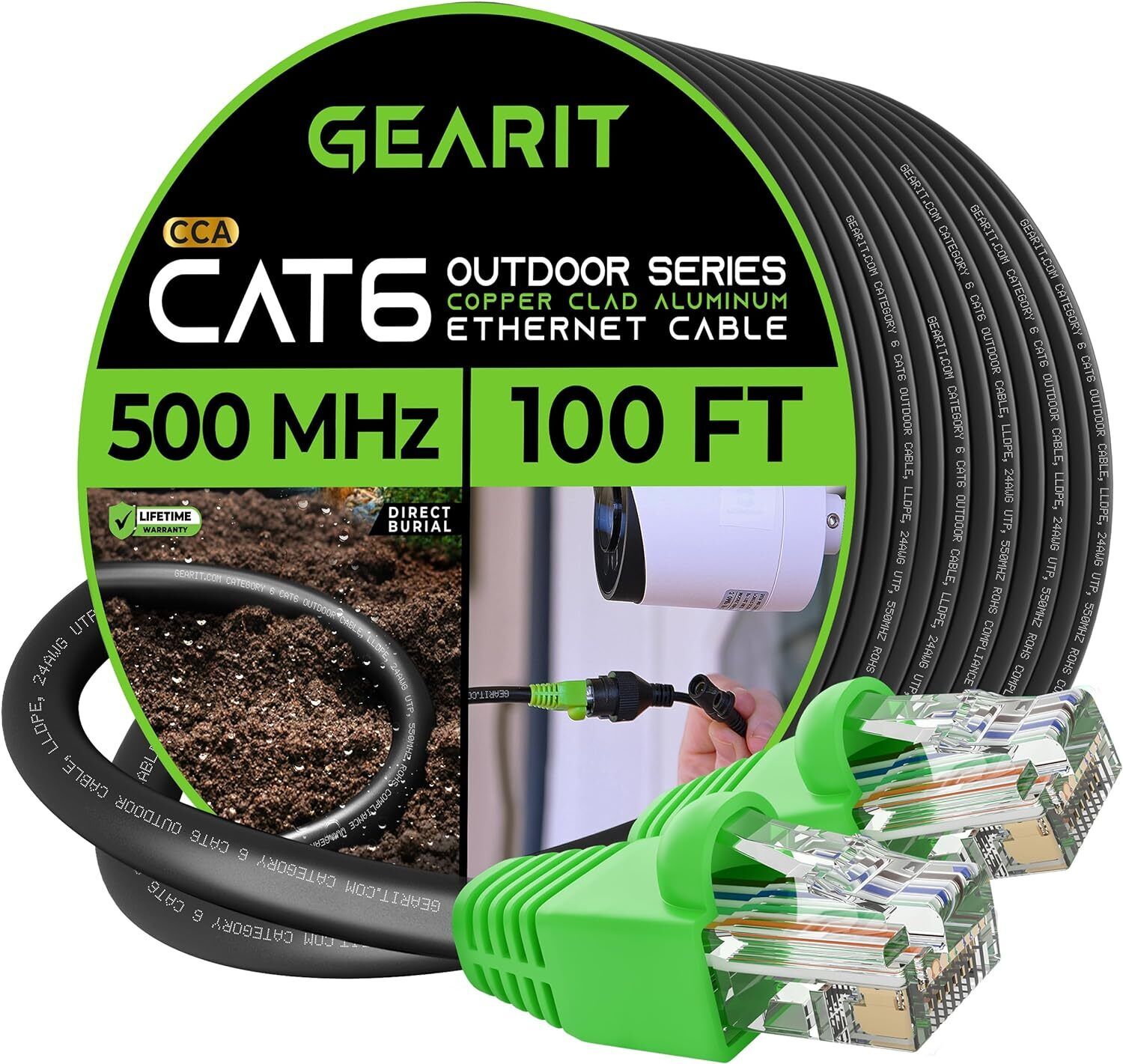 GearIT Cat6 Outdoor Ethernet Cable (100 Feet) CCA Copper 100 Feet, Black 