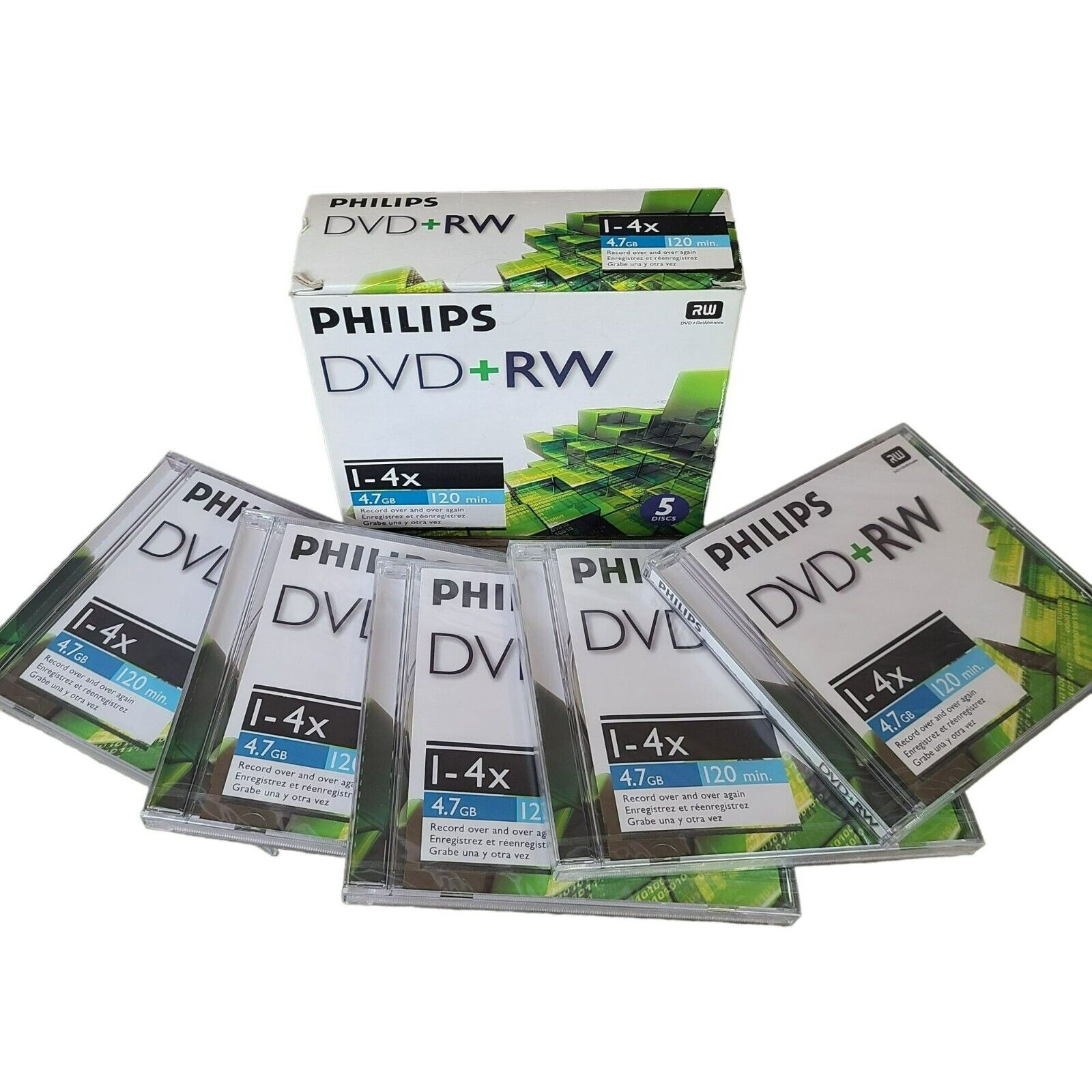 Philips DVD+RW Re-Writable 5 Pack 120 Min 4.7 GB 1x-4x New Open Box
