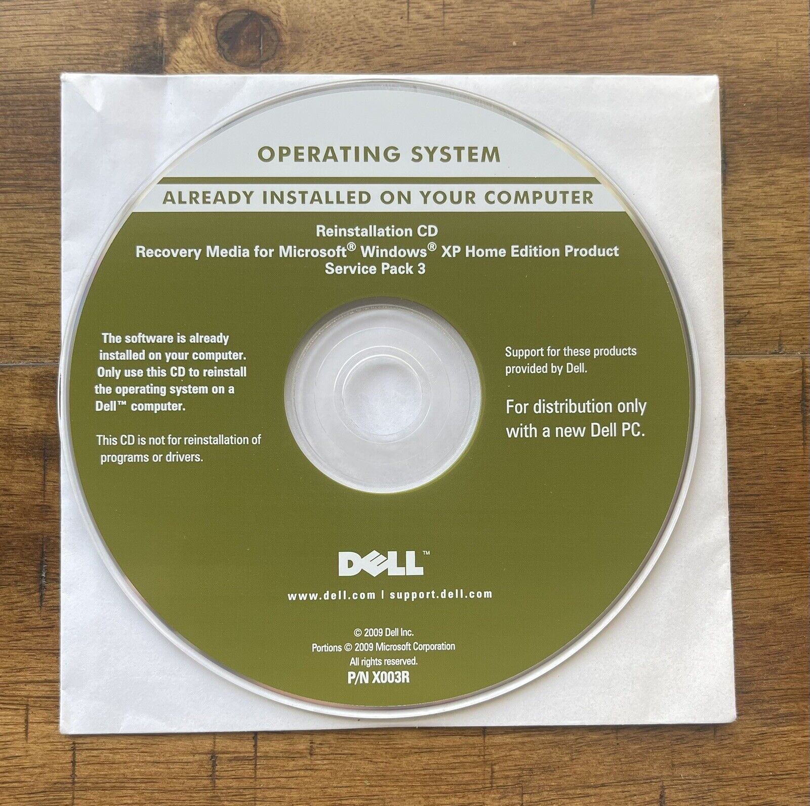 DELL RECOVERY MEDIA FOR MICROSOFT WINDOWS XP HOME EDITION SERVICE PACK 3