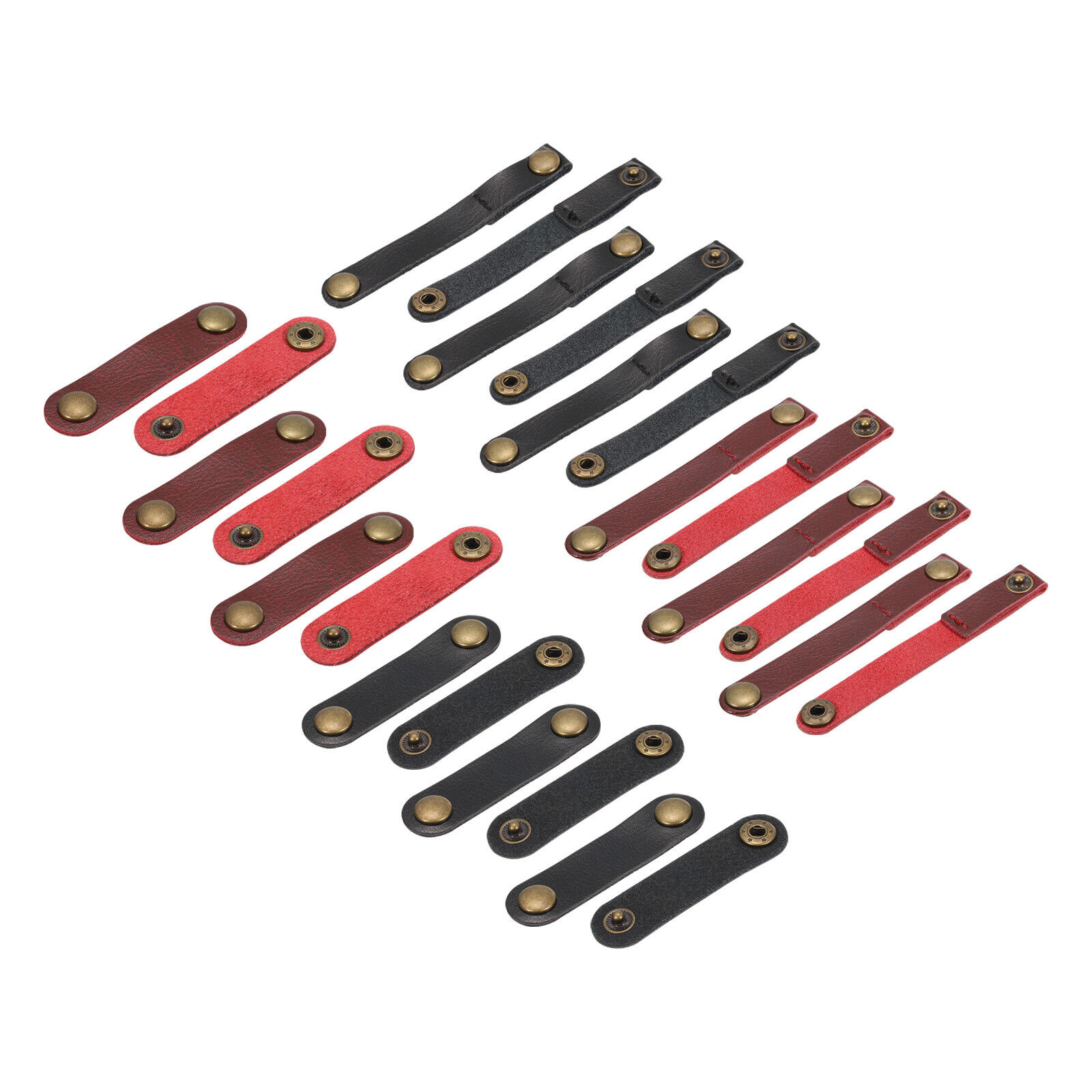 Leather Cable Straps Cable Ties Cord Organizer Black/Wine Red, 24 Pcs