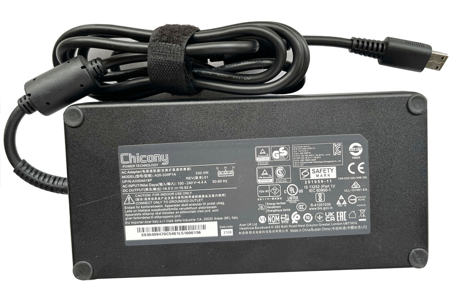 Chicony 19.5V 16.92A 330W AC Adapter Charger For MSI GE66 A20-330P1A ADP-330CB