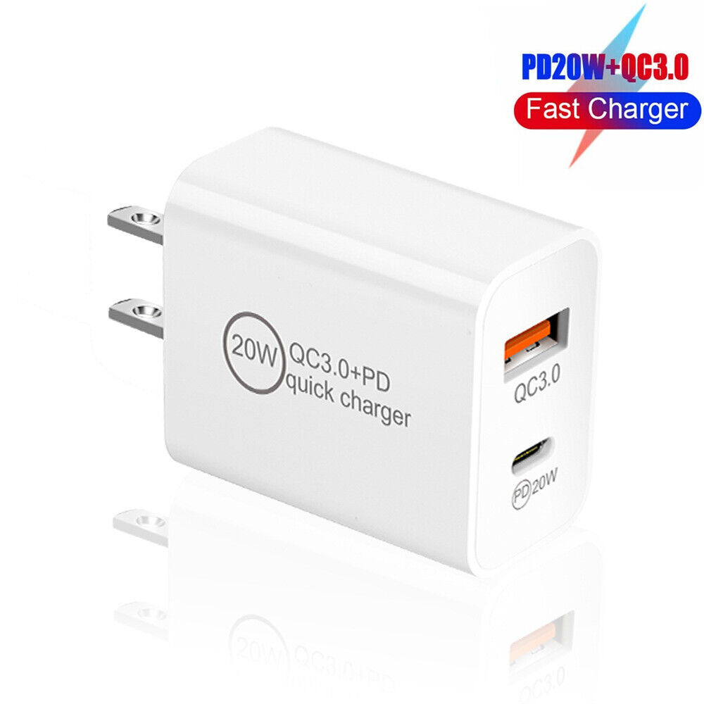  Dual Port Fast Charger PD 20W USB C QC Power Adapter For iPhone 14/13/12/11 Lot