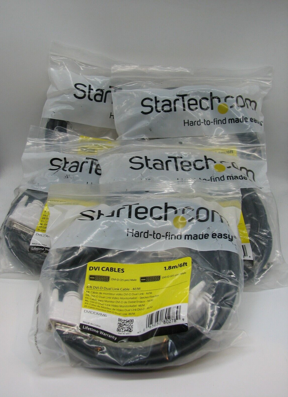 Lot 5 New StarTech DVIDDMM6 DVI-D Dual Link Cable- M/M 6FT 25-pin Male to Male