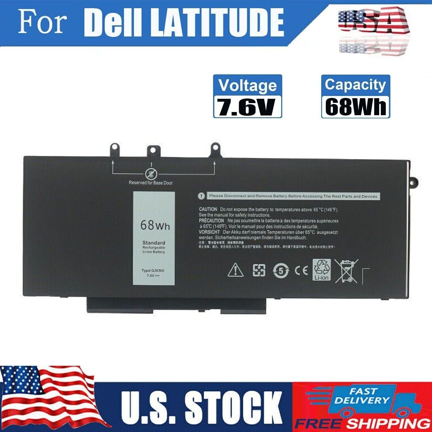 ✅GJKNX Battery For Dell Latitude 5480 5580 5280 5490 5491 5580 5590 5591 68Wh
