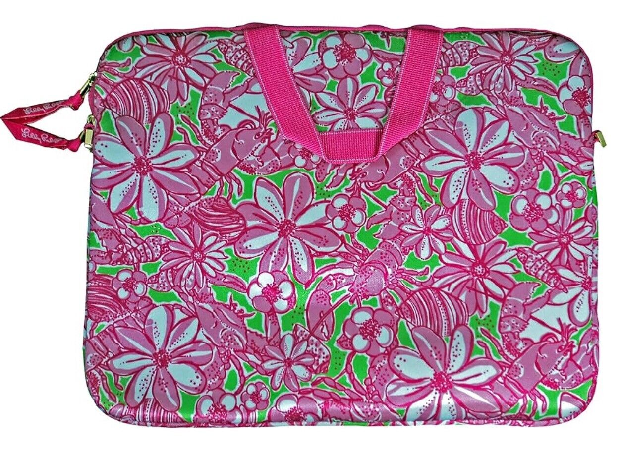 Lilly Pulitzer Laptop Case Tote w/Shoulder Strap Pink in Coronado Crab Print NWT