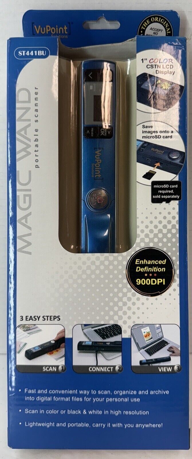 VuPoint Solutions Magic Wand 2 Portable COLOR Scanner ST441BU Micro SD 900 DPI