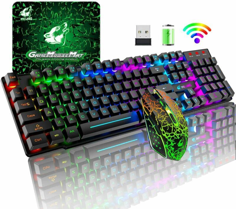 Wireless RGB Gaming Keyboard and Mouse Set Mechanical Feel Rechargeable Backlit