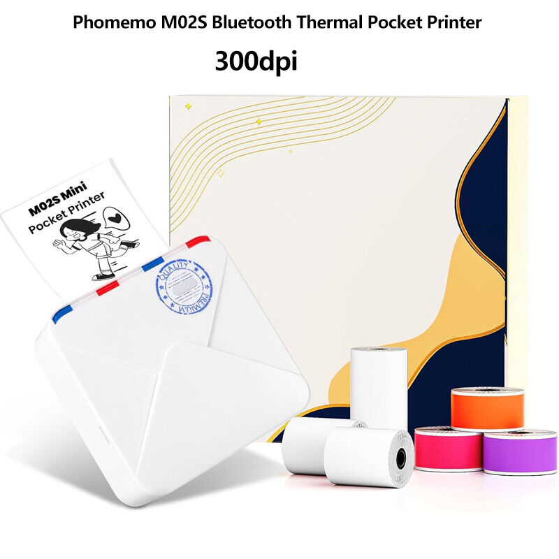 Phomemo M02S Bluetooth 300dpi Thermal Photo Printer with 6 Rolls Paper Suit