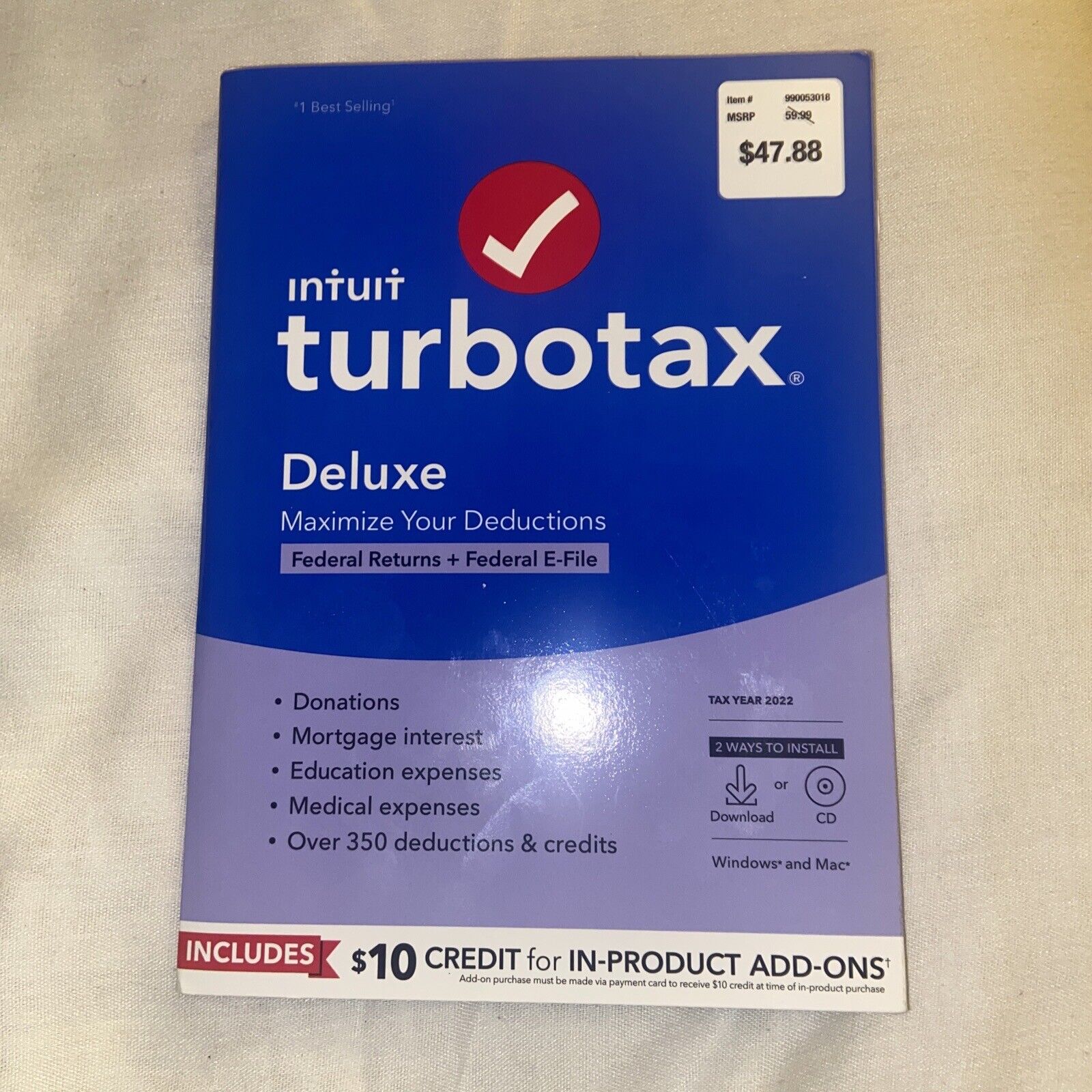 Intuit TurboTax Deluxe CD or Download Federal Returns & E-File, Tax Year 2022