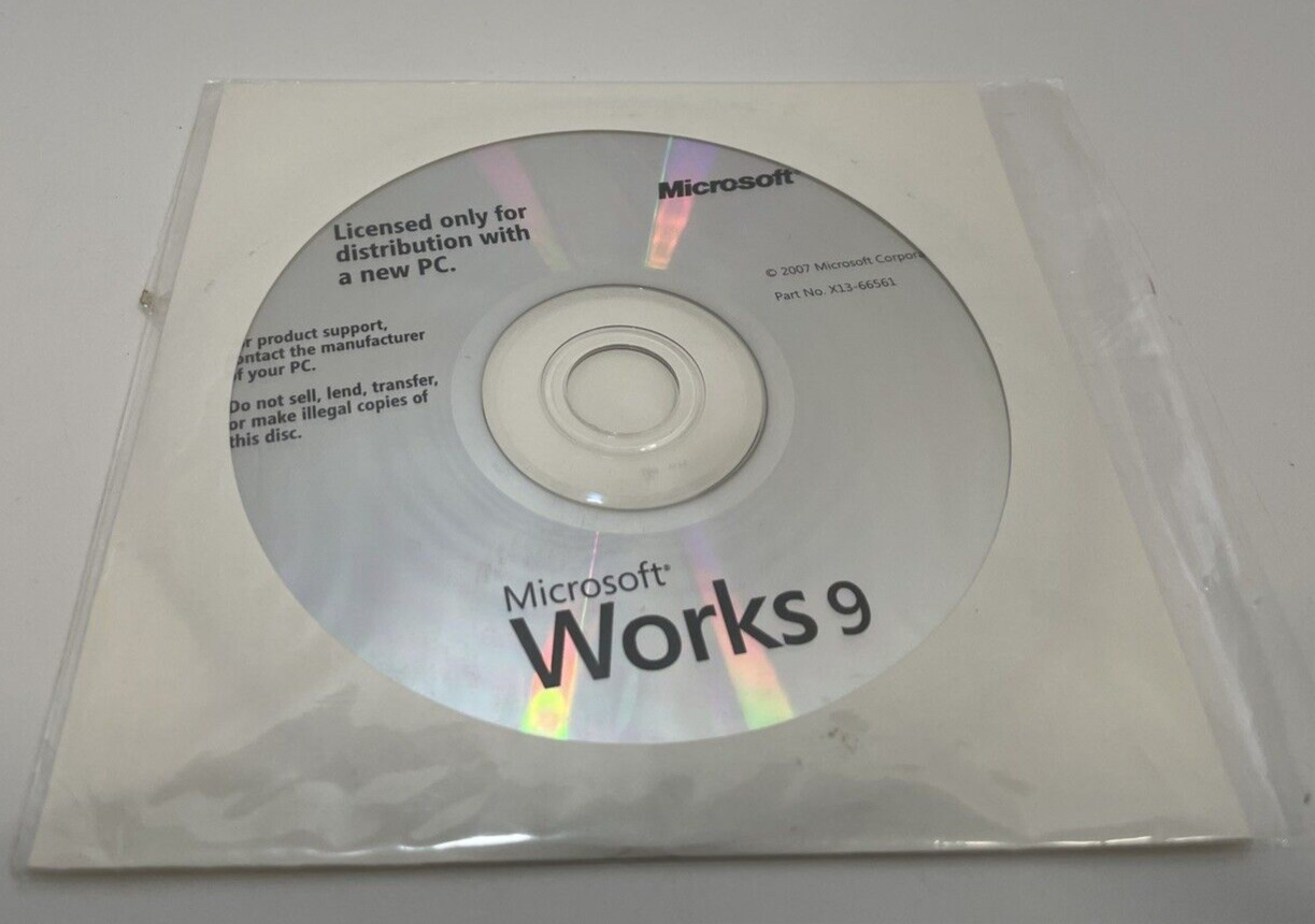 Microsoft Works 9 Installation CD 9.0 for Dell Computer New Old Stock Sealed