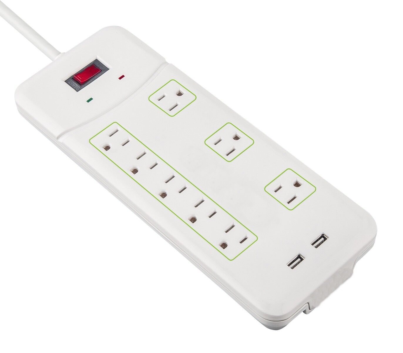 8 Outlet Power Strip Surge Protector with 2 USB 3ft 15A 125V 900J