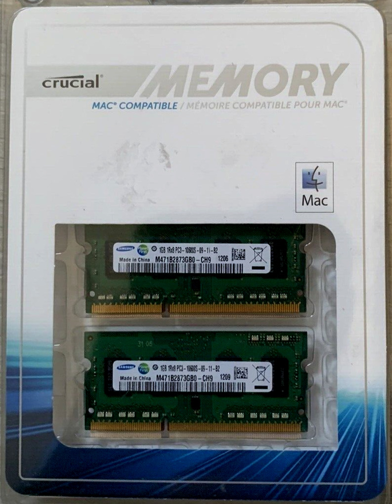 Crucial by Micron Mac Compatible Memory 2 X 1GB CRM-9128  2Rx16  PC3 New