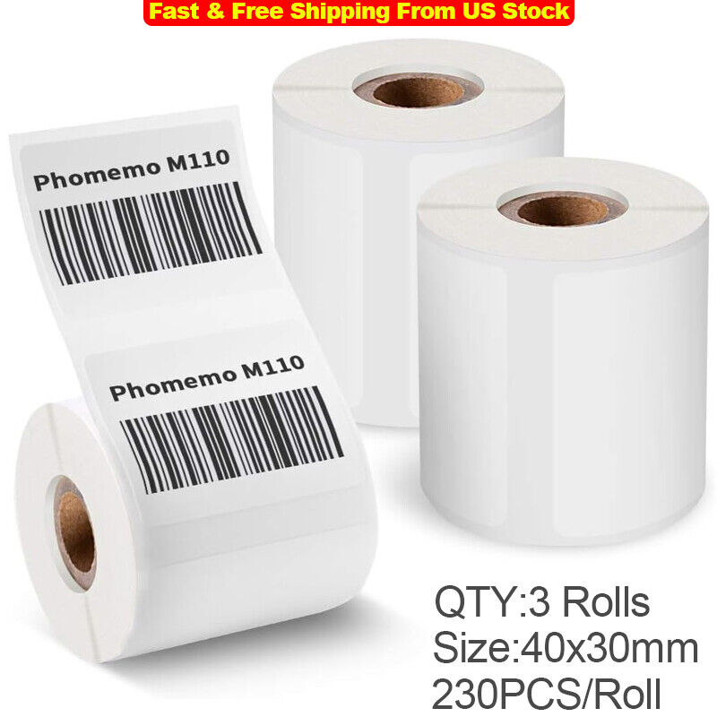 3 Rolls 40x30mm Sticker Label Self-Adhesive  Paper for Phomemo M110/M200 Printer