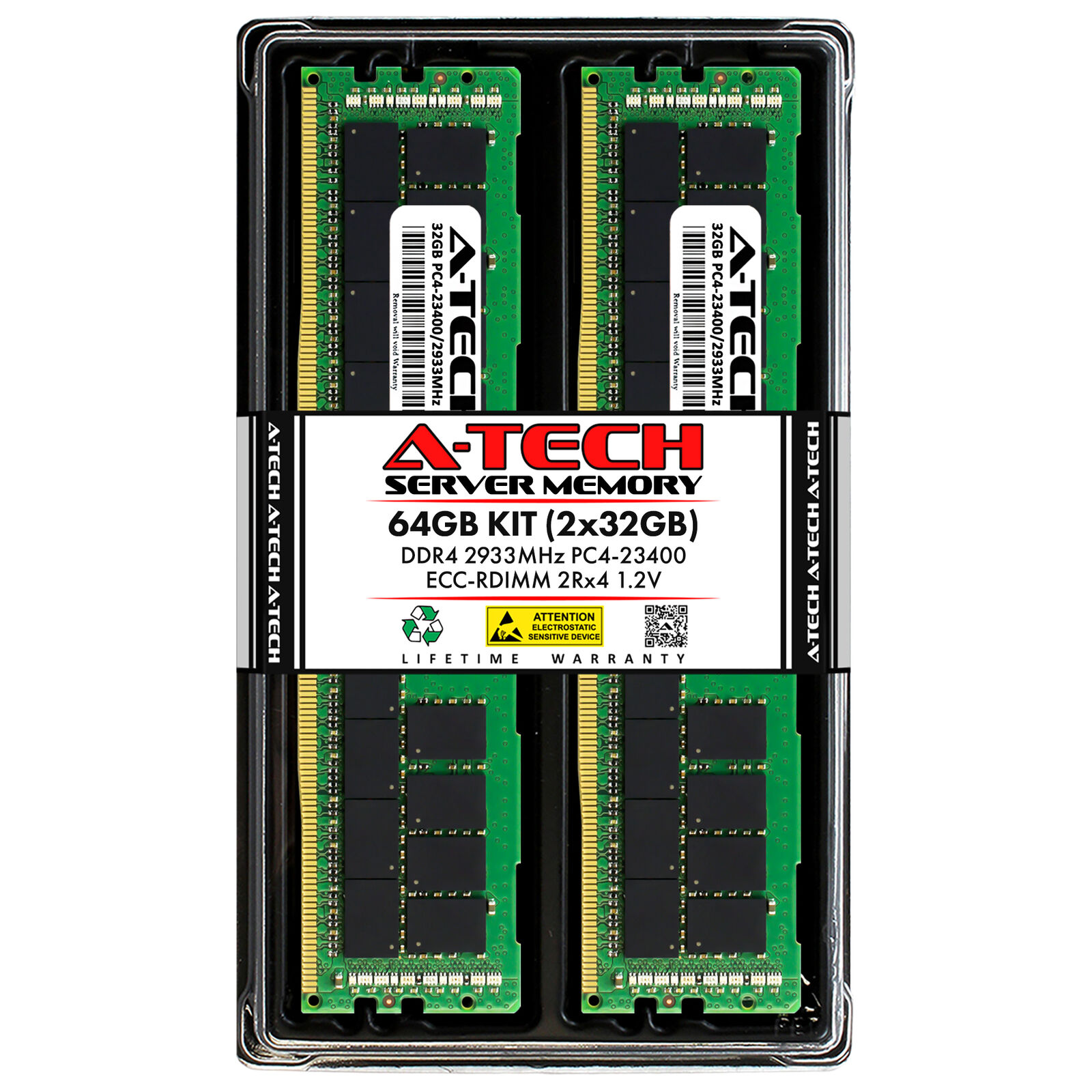 A-Tech 64GB 2x 32GB 2Rx4 PC4-23400R DDR4 2933MHz ECC REG RDIMM Server Memory RAM