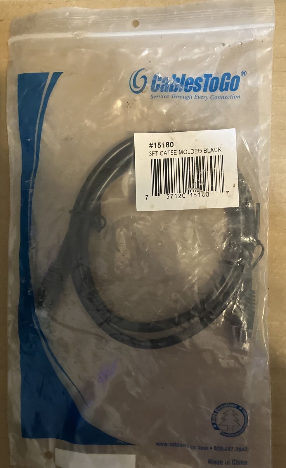 New Legrand C2G 15180 3FT CAT5E Snagless Black Unshielded Ethernet Patch Cable
