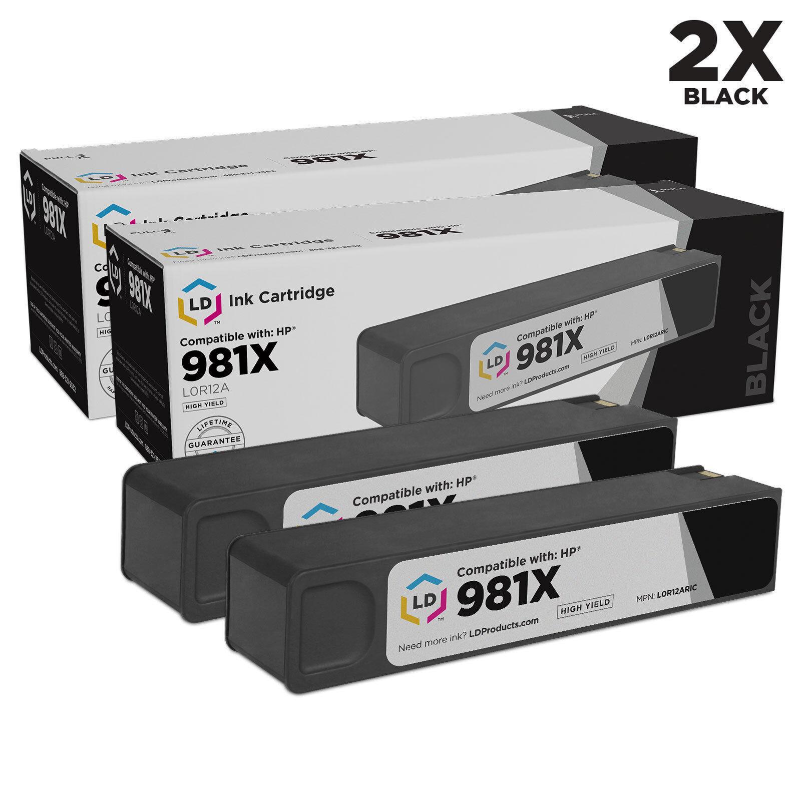 LD Remanufactured Replacements for HP 981X L0R12A High Yield Black Ink 2-Pack